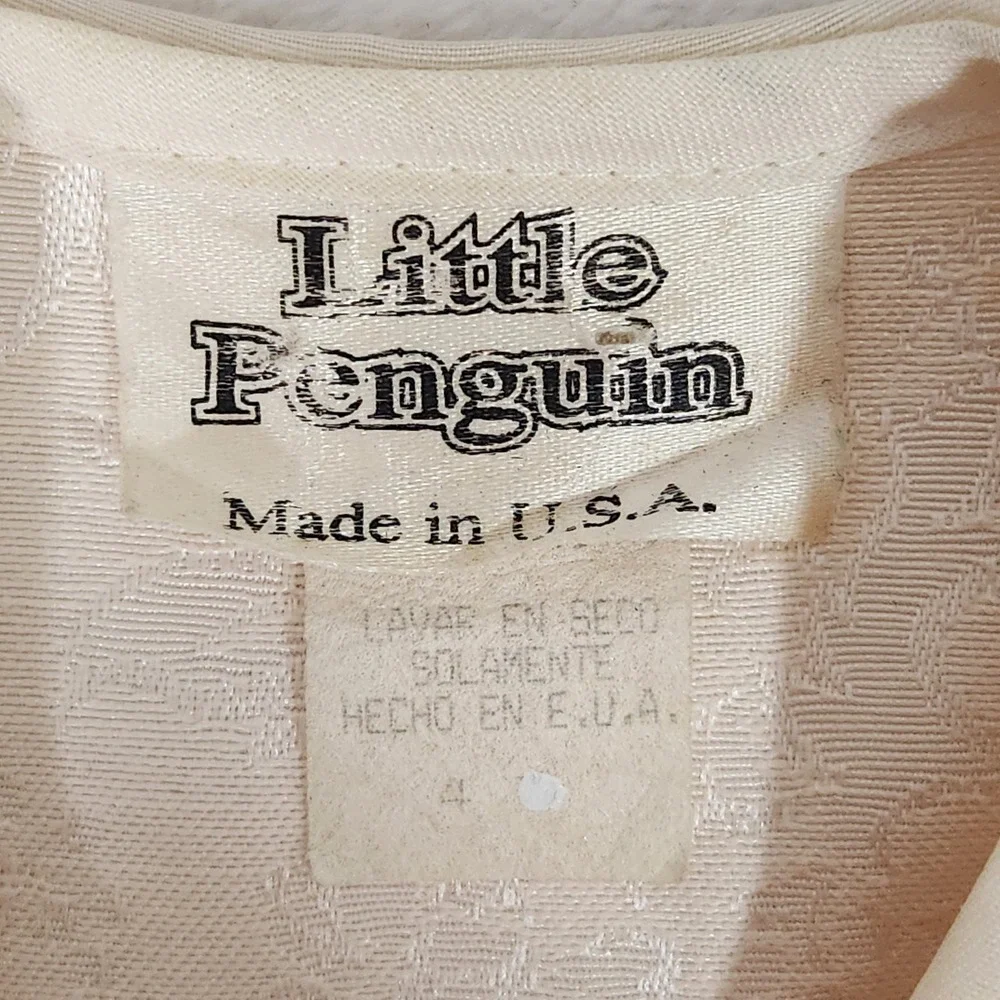 Vintage Little Penguin Girls Pink Damask Lace Dress Size 4 Rose Eyelet USA Made